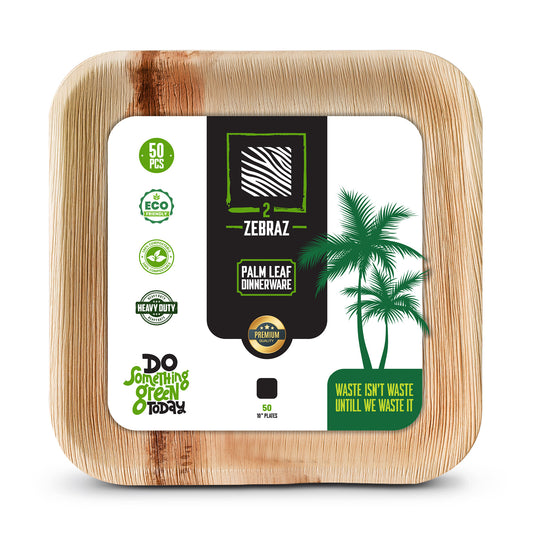 2 ZEBRAZ 10" Premium Palm Leaf Plates Set Square 50pc 10- Inc Heavy Duty Bamboo Plates Natural Alternative to Plastic & Paper - Party Pack for Weddings & Events - Microwave Safe (10" 50pc)